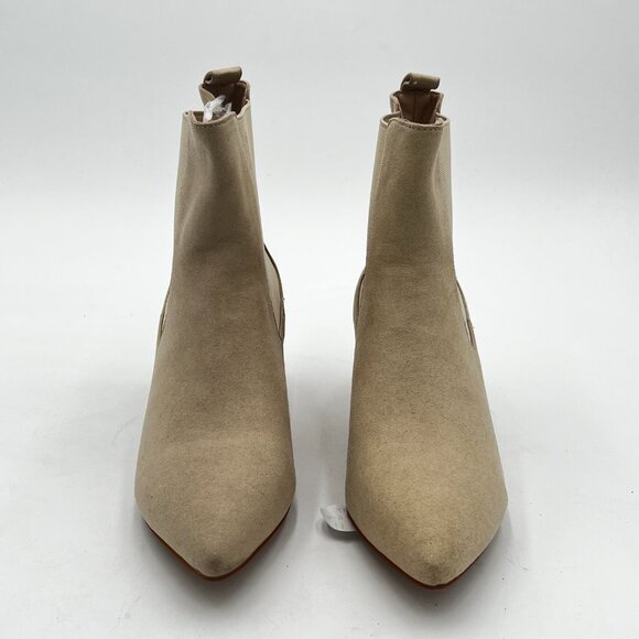 Grey Suede Women Pointed Toe Low Heel Stretch Pull On Ankle Boot Comfy Bootie - Picture 2 of 5